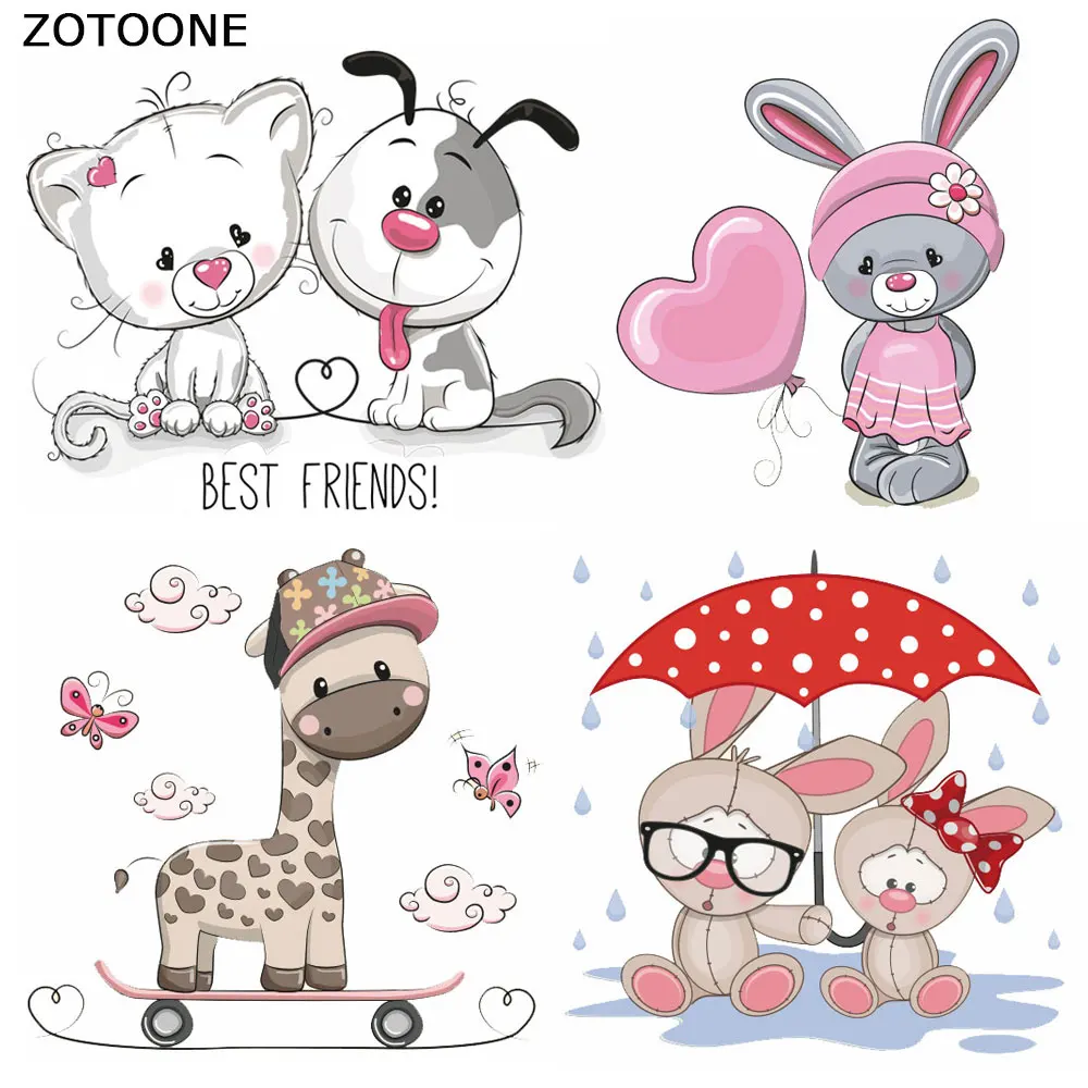 

ZOTOONE Cute Cartoon Animal Iron on Appliques Stripe Stickers on Clothes DIY Heat Transfer Washable Application Thermo Stickers