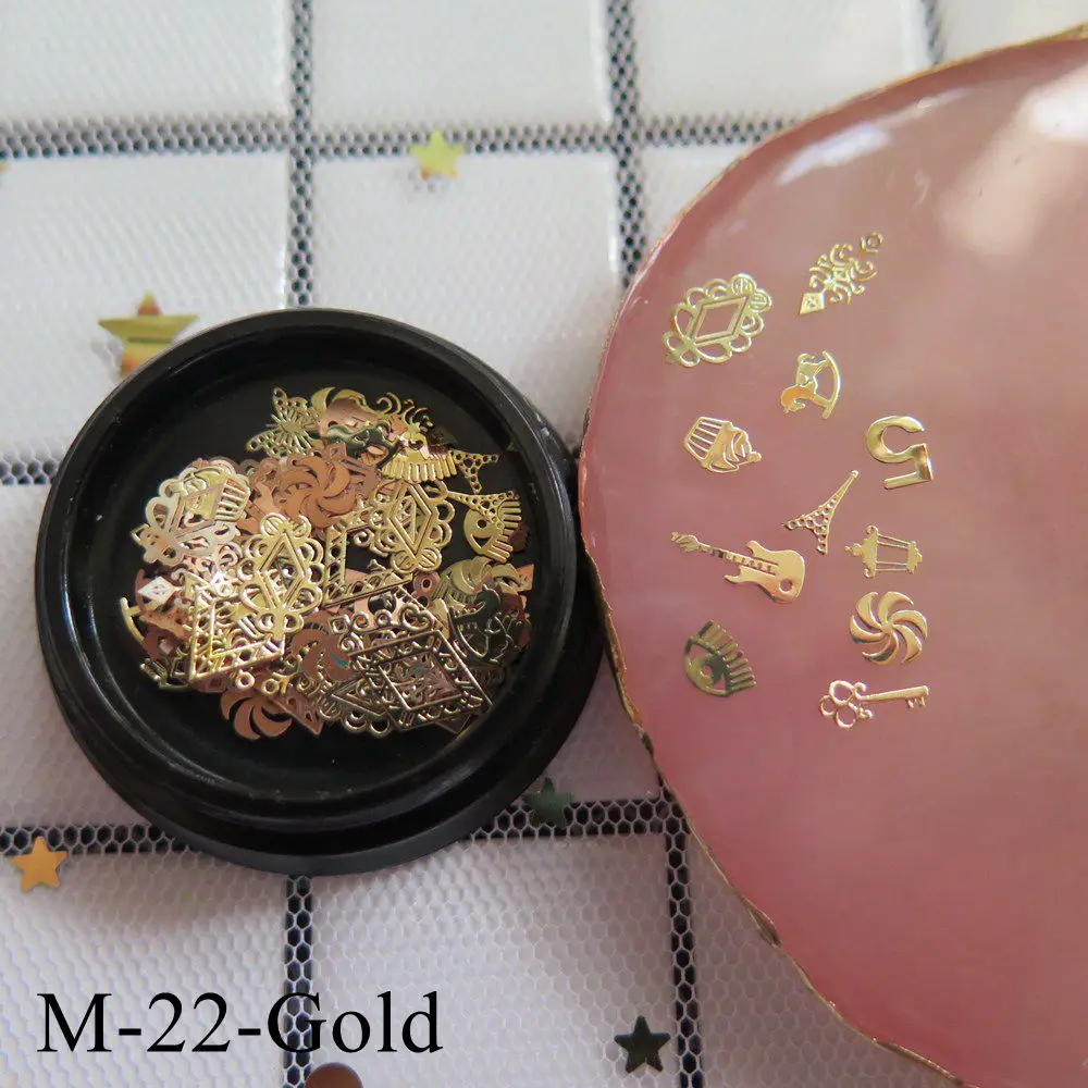 1Jar дизайн ногтей смешать различные металлические наклейки в баночках геометрический дизайн морской серии универсальные серии различные смешанные серии M18-M26 - Цвет: M-22-Gold