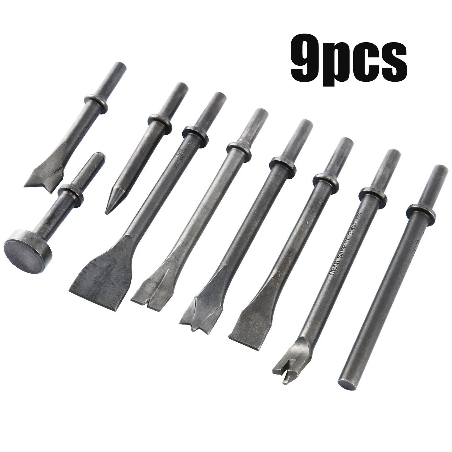 9Pcs Pneumatic Chisel Air Hammer Punch Chipping Bits Set With 0.39 Shank 2019