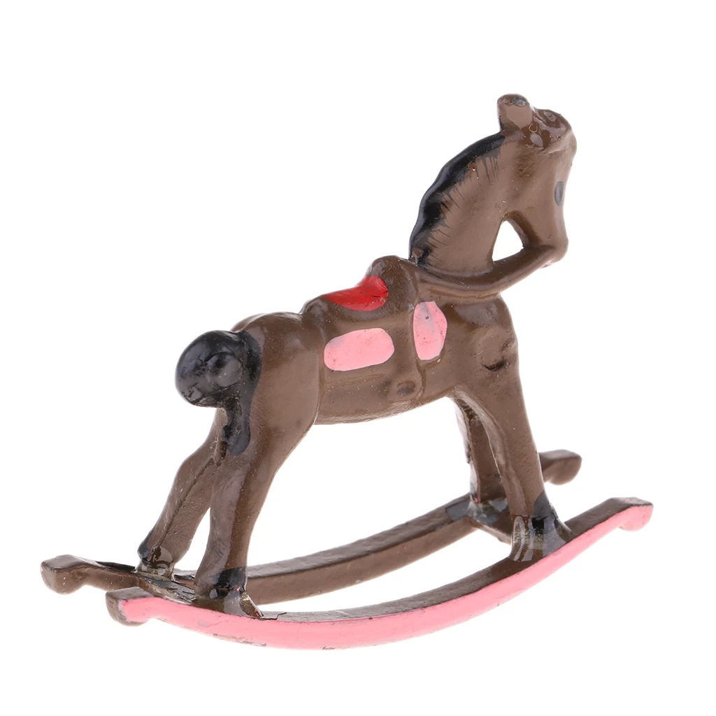 Metal Rocking Horse for 1:12 Dollhouse Miniature Nursery Room Ornament - Kids Birthday Gifts Coffe