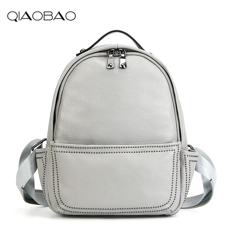 QIAOBAO 2017 100 Genuine Leather Backpack Women Bag Oil Wax Cow Leather Vintage Backpacks Female Back