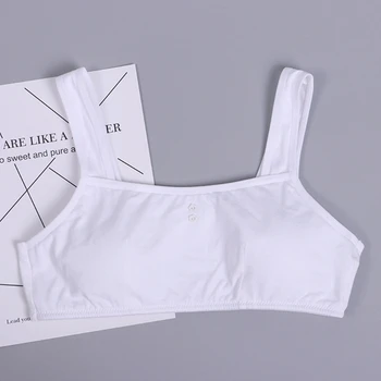 

Young Girls Cotton Breathable Training Bra Solid Color Button Decor Wide Strap