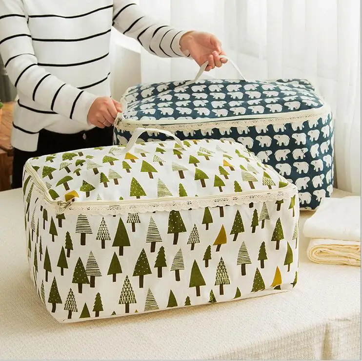 new Zakka cotton zipper box waterproof Large Duvet Clothesfolding Storage bag Bin bucket Child large storage organizer basket