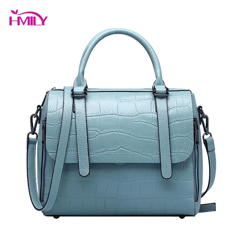 

HMILY Women Handbag Genuine Leather Messenger Bag Stone Pattern Ladies Shoulder Bag European Style Cover Candy Color Women Bag