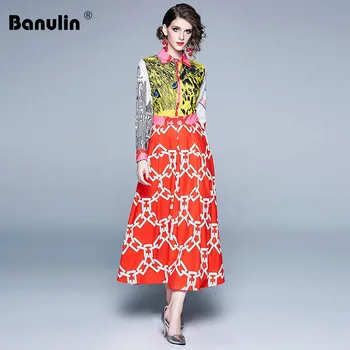 

Banulin Runway Summer Women Leopaid Patchwork Floral Print Turn Down Neck Elegant Holiday Long Maxi Dress Robe Boho Vestidos