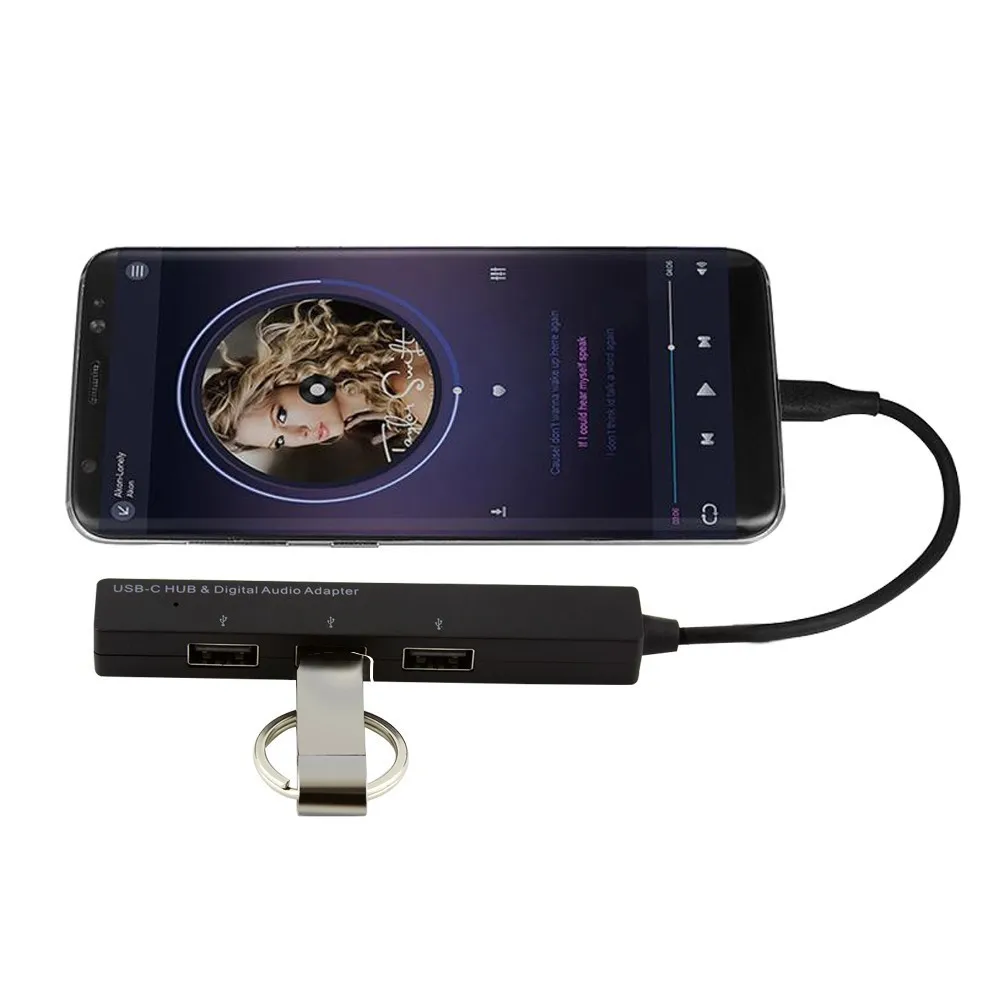 Type-C HUB 3 Ports USB 2.0 HUB 3.5mm Earphone Music Digital Audio