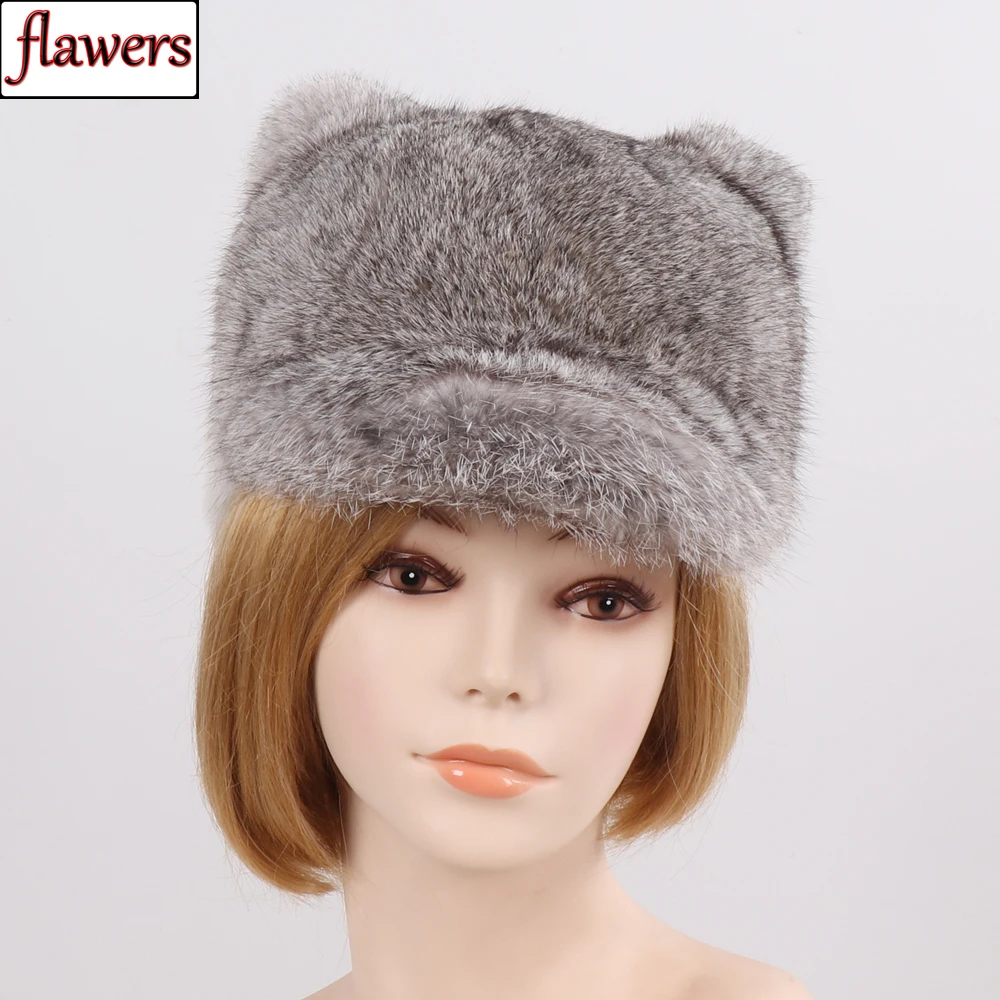 

2019 New Winter 100% Natural Full Pelt Rabbit Fur Hats Women Warm Real Rabbit Fur Hat Girls Lovely Outdoor Fashion Real Fur Caps