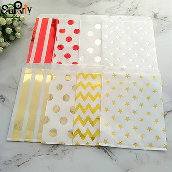 

50pcs Gold/Silver Foiled Party Favour Bags Polka Dot Chevron Stripe Star Birthday Favour Gift Bag Wedding Treats Guest Favours