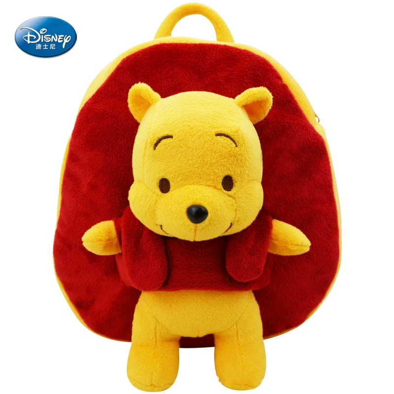 Disney Mickey Minnie Mouse Kids Plush Backpack Mini School Bag Children Girl Boys Gifts Disney Toys Pooh Stitch Plush Bags - Цвет: pooh