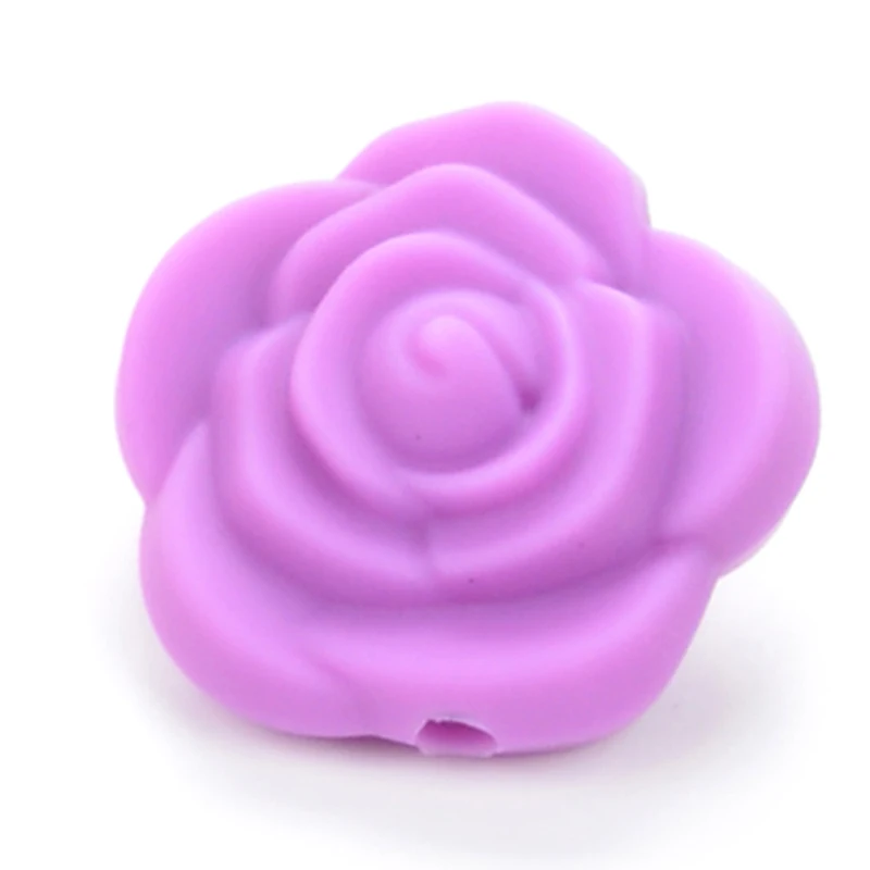 50 шт./лот Горячая 21 мм двусторонний цветок розы Силиконовые бусы для прорезывания зубов ожерелье без БФА - Цвет: Purple