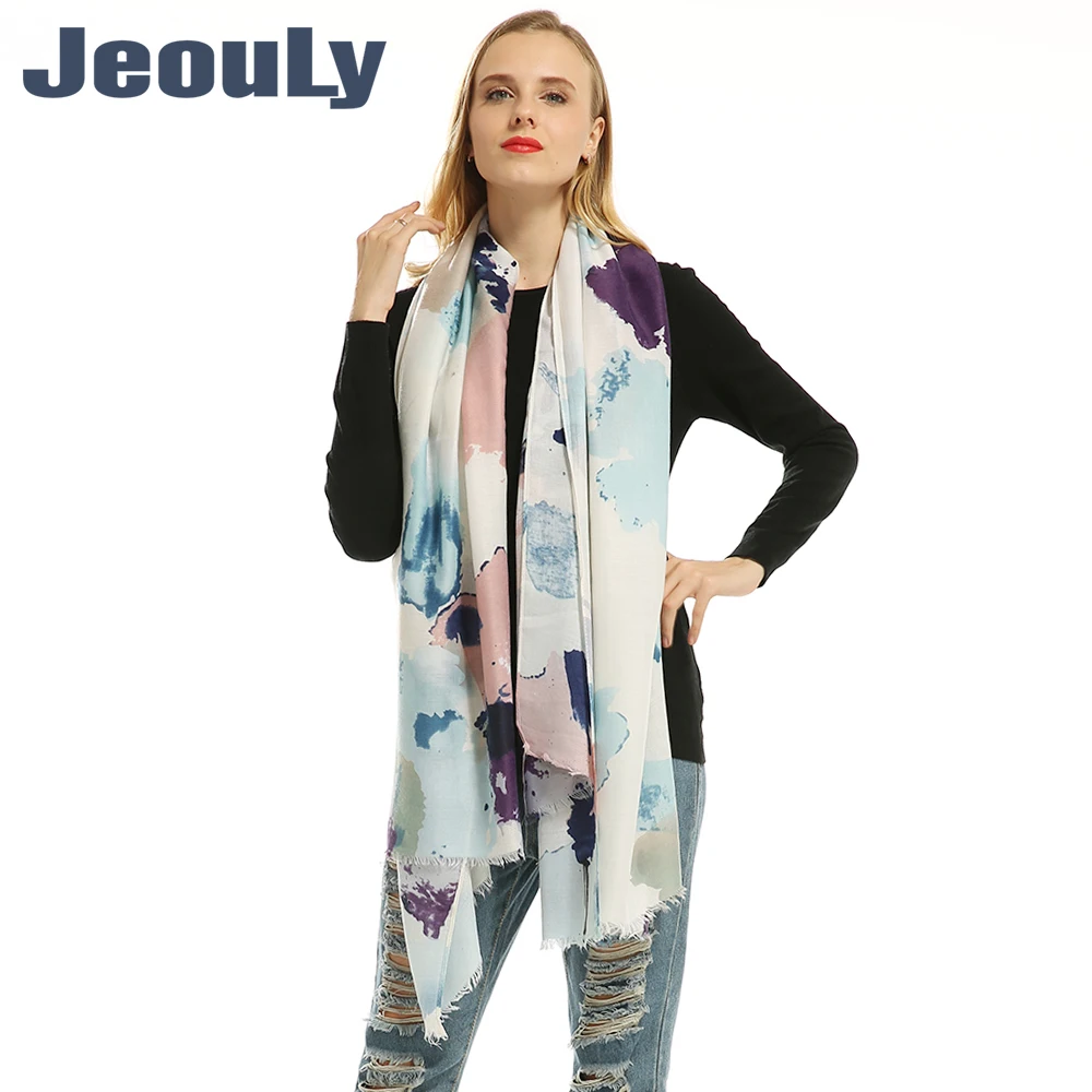 

Jeouly New Design landscape painting cachecol marcas foulard 2017hotsale scarves women shawl tassel hijab woman wrap long scarf