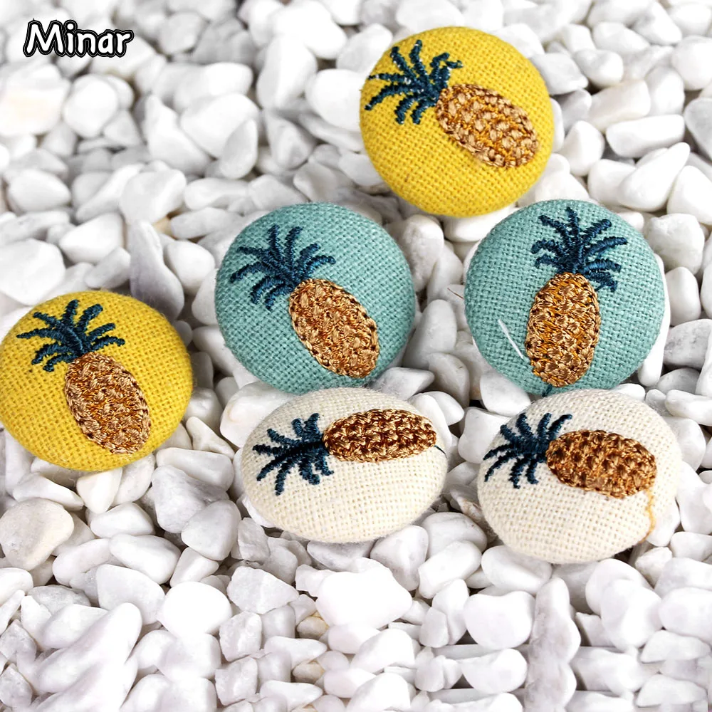 

Vintage Simple Round Button Fabric Embroidered Flower Pineapple Plaid Glitter Stud Earrings For Women Sweet Fashion Jewelry