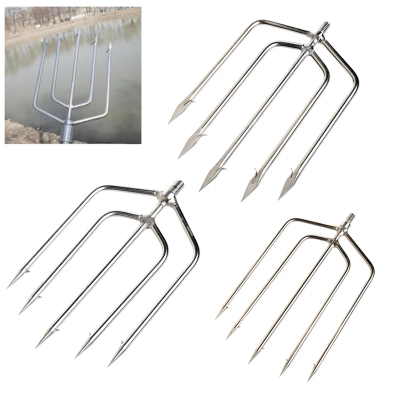 

OOTDTY Stainless Steel 5Prong Harpoon Fish Fork Fishing Ice Breaker Accessory Tackle Tool