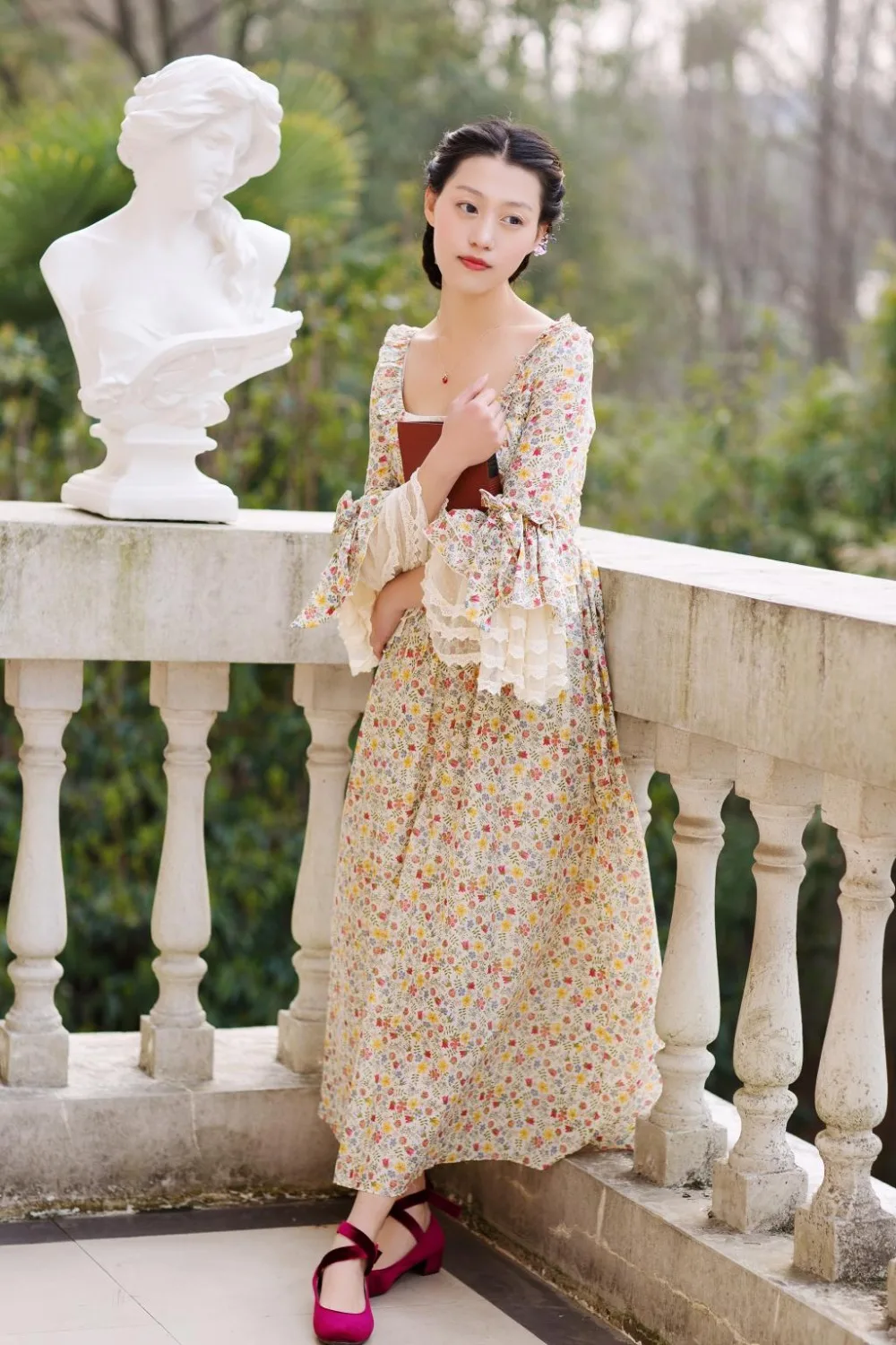 

LYNETTE'S CHINOISERIE 2017 Autumn Women sissi princess french rustic print fancy vintage lace print royal dress