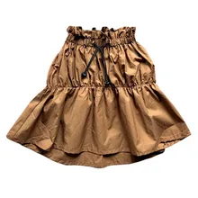 Летняя хлопковая Повседневная Расклешенная юбка цвета хаки для маленьких девочек от 2 до 8 лет детская модная Милая Однотонная юбка с эластичной резинкой на талии, одежда