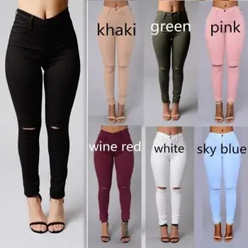 

Elasticity Slim Skinny Jeans Women Fashion Knee Hole Denim Pantalon Femme Push Up Vintage Pencil Pants Tight Casual Wear