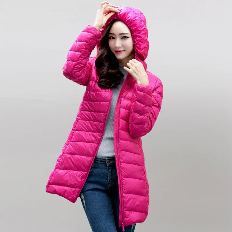 Autumn and winter The New Light and thin Long section Slim Hooded Large size Down font