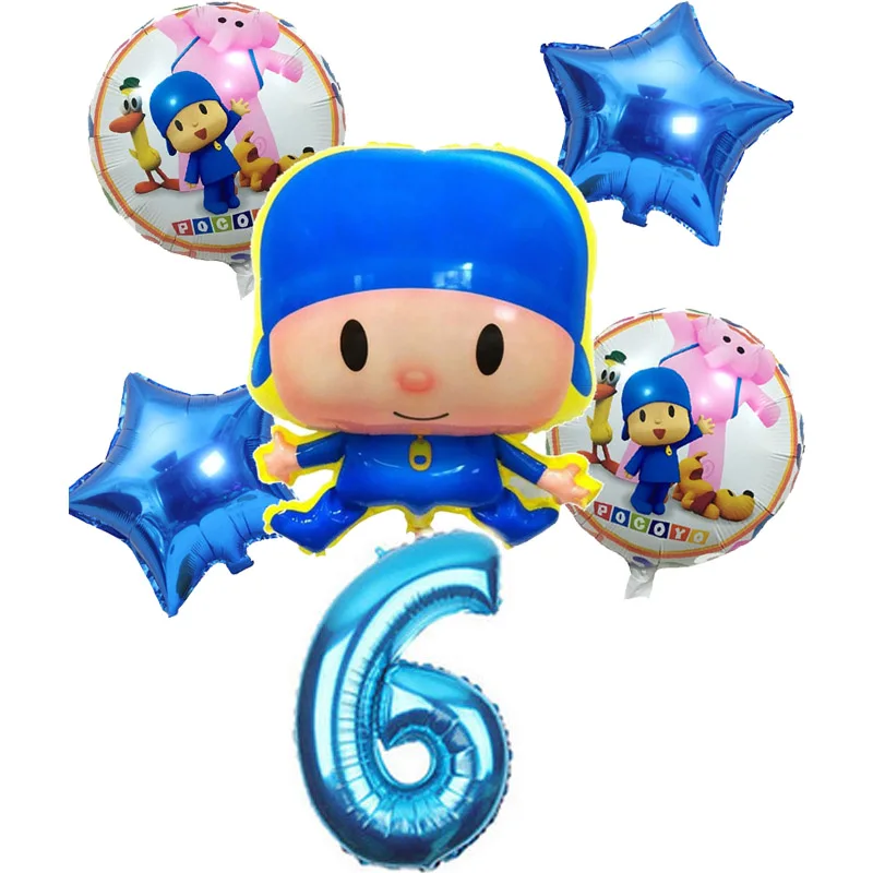 6pcs/lot Pocoyo Number Foil Balloons Set Baby Shower Birthday Party Christening Decor Supplies Kids Cartoon Figure Toys Globos - Цвет: style B6