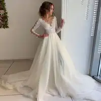 Illusion Tulle Scoop Neck Organza Ivory Wedding Dress with white Lace Pearls Belt Sweep Train Bridal Dress Vestido de novia