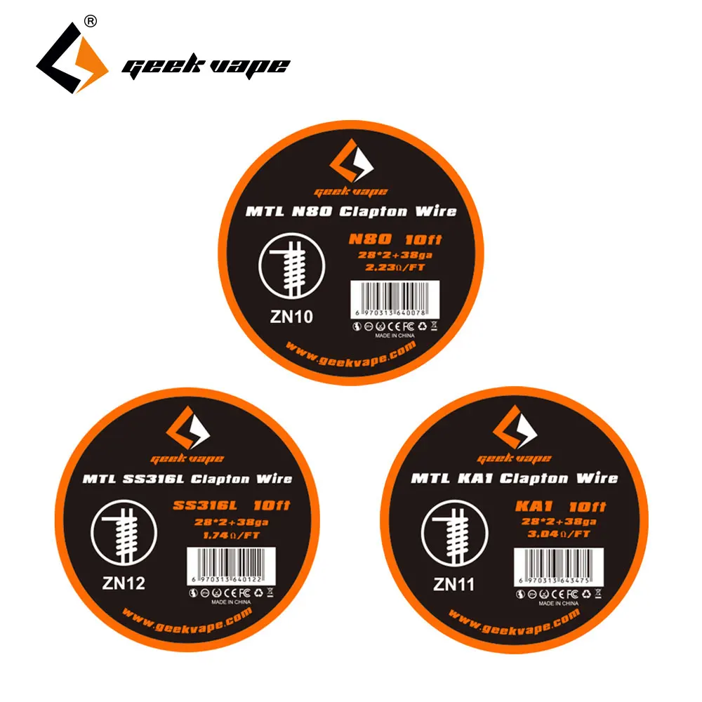 Оригинальный GeekVape MTL Clapton Wire 10 футов поставляется с 3 материалами N80 KA1 и SS316L Vape DIY