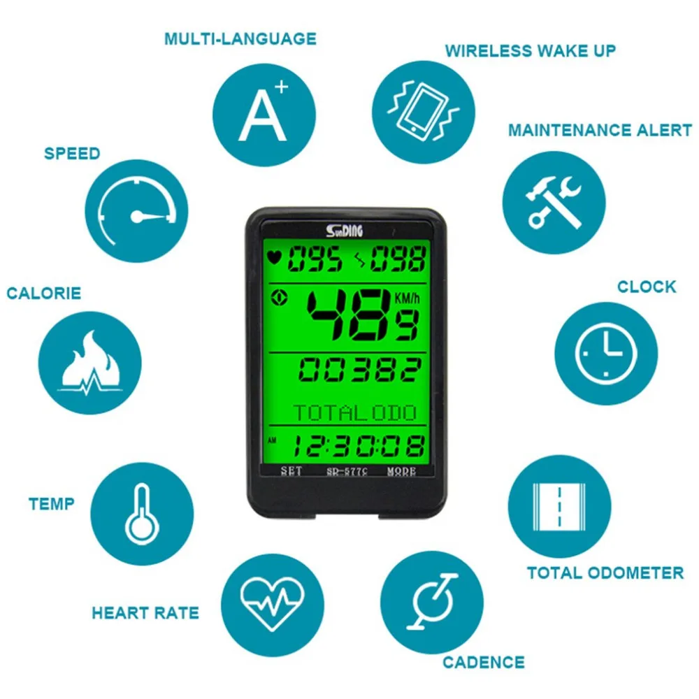 3 in 1 Wireless Bike Computer + Heart Rate Monitor Cadence Sensor