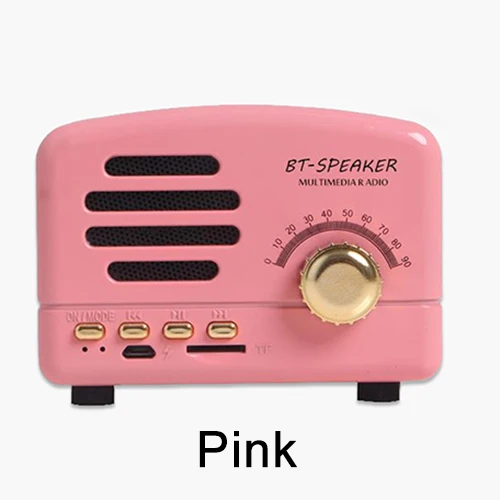 Ретро Bluetooth динамик FM радио беспроводной портативный мини супер бас Музыка громкий динамик s 2 канала для компьютера телефон Поддержка TF - Цвет: Pink