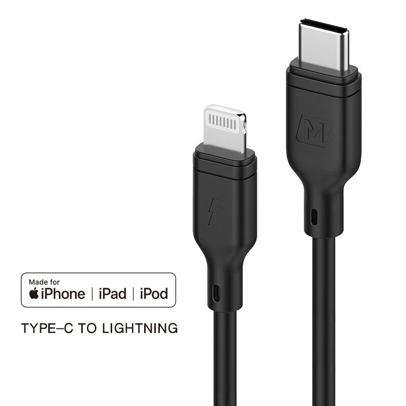 MFI сертифицированный usb c к lightning зарядный кабель для iPhone xs max xr x 8 7 6s plus ipad PD кабель быстрое зарядное устройство короткое 18 Вт - Цвет: Черный