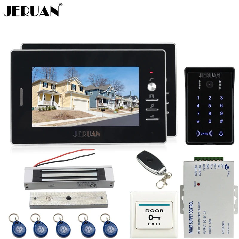 JERUAN Home 7 TFT video door phone intercom system Kit 2 house RFID waterproof touch key
