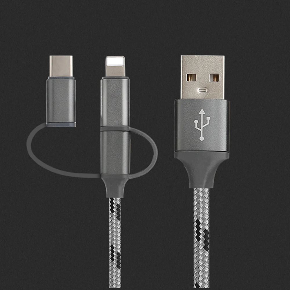 

3 In 1 Micro USB Fast Charger 8PIN Type-C USB Cable Data Sync USB Cable