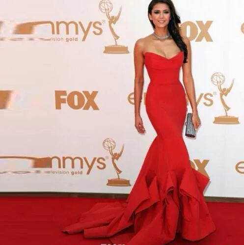 

Red 2019 Formal Celebrity Dresses Mermaid V-neck Satin Backless Sexy Long Evening Dresses Famous Red Carpet Dresses