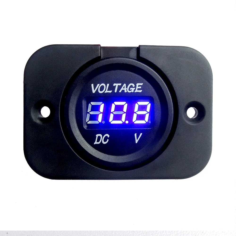 DC 12V 24V Waterproof Blue LED Digital Display Voltmeter Socket for
