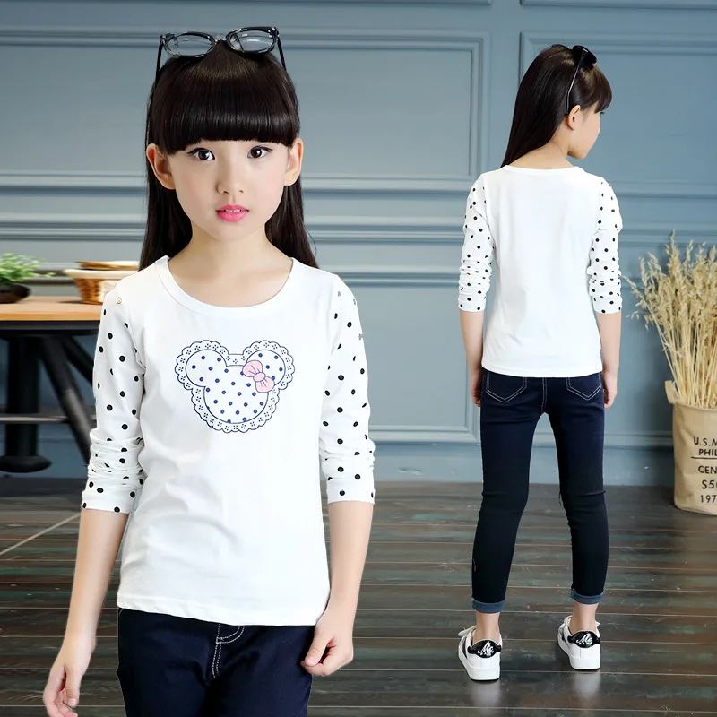 2017 New Baby Girl T shirt Cotton Bow Kids Long Sleeve T shirt Fashion