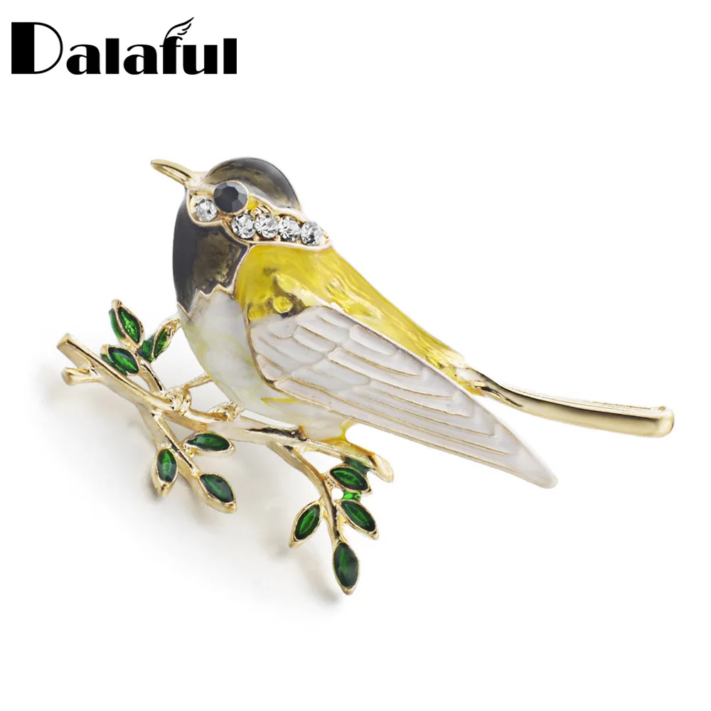 

Dalaful Cute Oriole Bird Brooches Rhinestone Enamel Leaves Crystal Jewelry Men Women's Corsage Clips For Suit Scarf Dress Z060