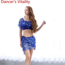 Танец живота короткий рукав Топ Юбка Набор для женщин восточные Индийские танцы блесток сексуальный сценический костюм тренировочная одежда