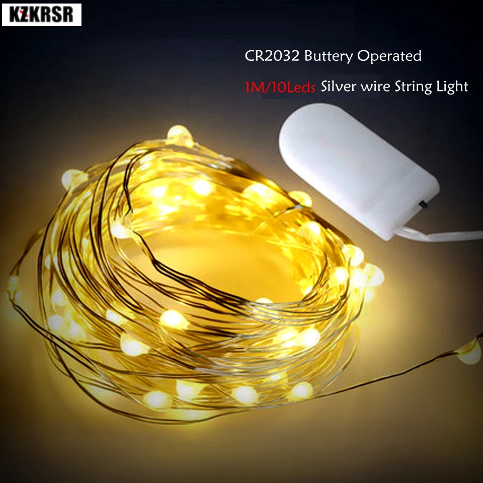 

KZKRSR Fairy Light 1M 10Led Xmas Wedding Party Decoration Led Christmas Copper Silver Wire String Light CR2032 Battery Operated