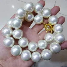 Женский натуральный ювелирный редкий, крупный 20 мм белый Южно-морской корпус жемчужные круглые бусины ожерелье 1" серебро-ювелирные изделия