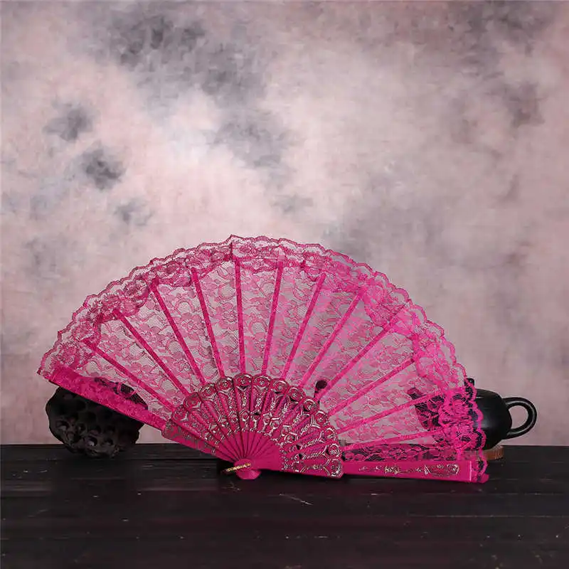 Декоративный в китайском стиле бамбуковые вееры кружево ткань шелк складной ручной танец вентиляторы вечерние для вечеринки, свадьбы, выпускного вечера 5pz