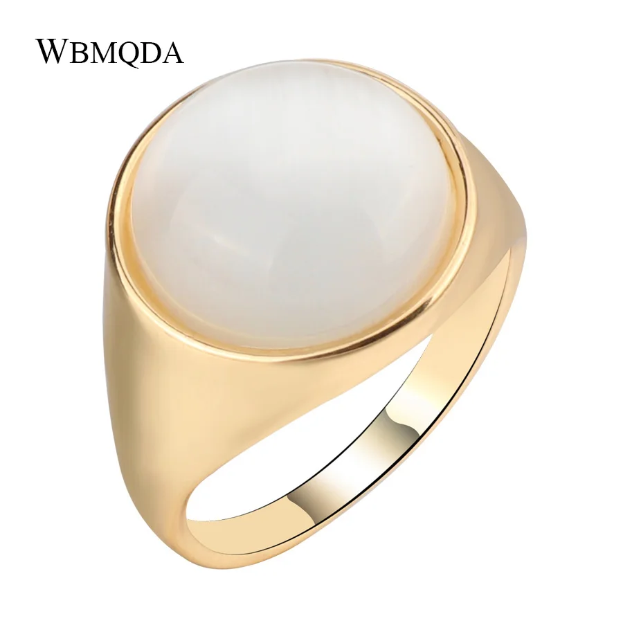 2018 Fashion Round White Opal Stone Ring Gold Color Engagement Wedding Rings For Women Minimalist Bulgaria Jewelry