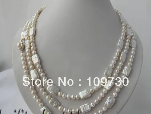 

Jewelry 0012151 65'' 6MM White Round Rectangle Freshwater Pearl Necklace 5.5