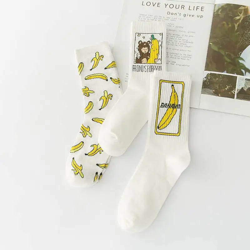 Харадзюку банан печати забавные носки для женщин милый мультфильм медведь носки скейтбордиста мягкие хлопковые повседневные Девушки уличная фрукты носки