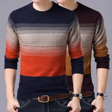 2017 winter new men Slim fit round neck sweater Fashion stripes stitching plus size men’s warm shirt male sweater