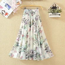 Летняя новинка, Женская длинная юбка, 11 цветов, цветочный принт, цветная плиссированная шифоновая Макси-юбка, летние юбки для женщин, s 17-40E
