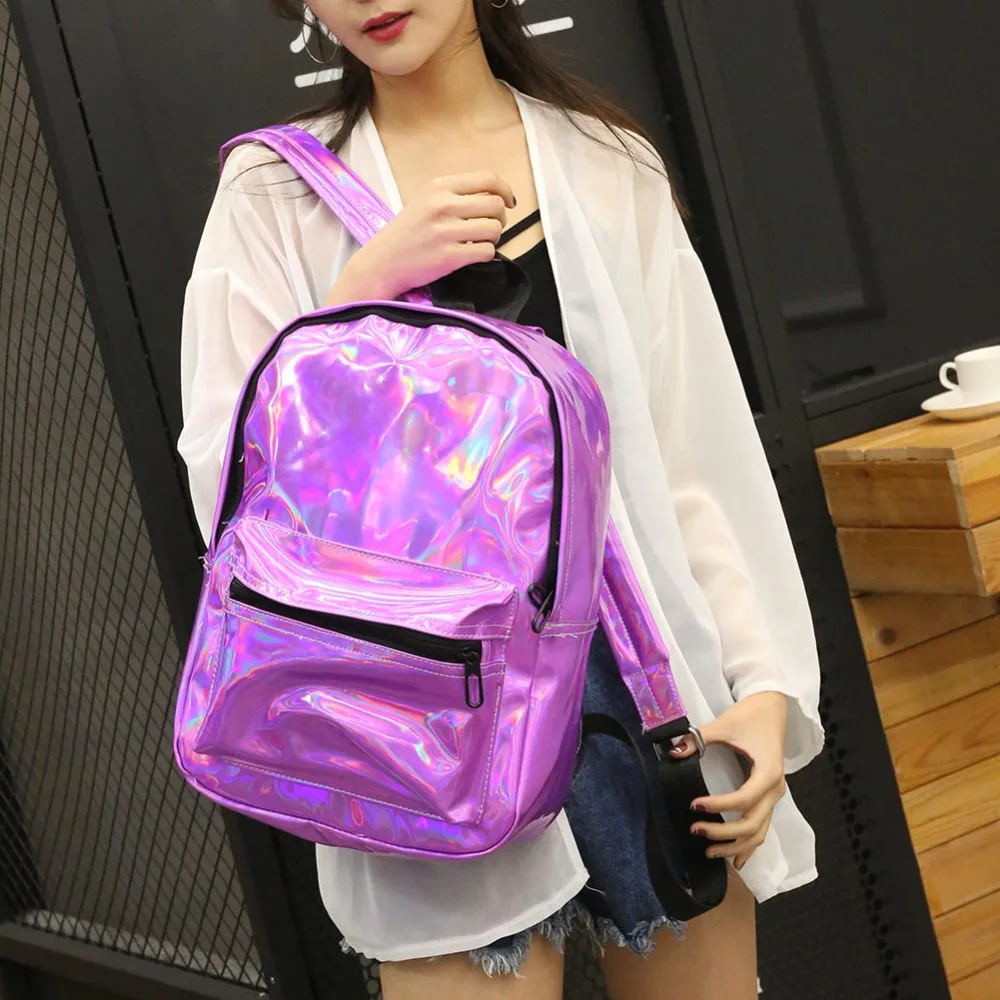 

New 2019 Laser Holographic Women Backpack Large Capacity College Casual Girls Shiny Shoulder School Backpack Mochila Feminina