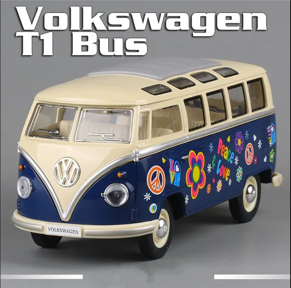 Lowest Price KINGSMART 1962 Volkswagen 1:24 Scale Diecast Bus Toys, Painting Onibus, Door Openable Model Car Toy For Collection / Gift