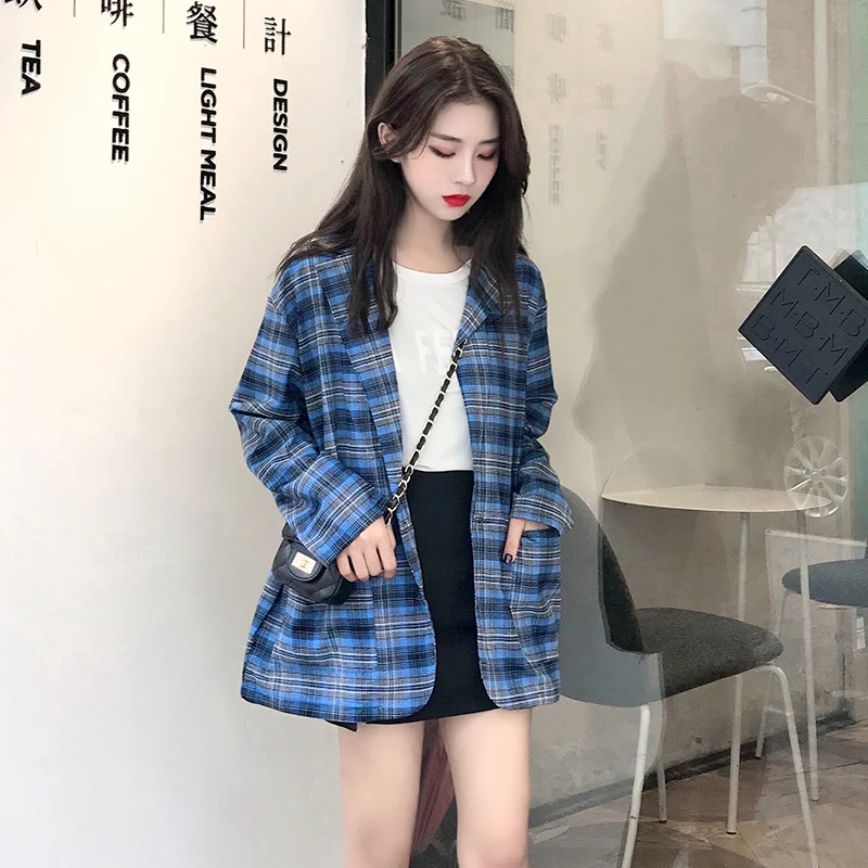 Missoov Plaid Coat Autumn Tops Single Breasted New Korean