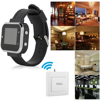 

Wireless Caregiver Pager Set Hotel Paging System Smart Call Button 1 Wristwatch 10 Buttons