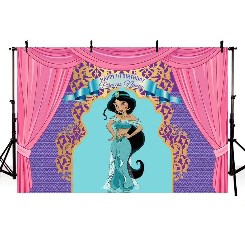 

MEHOFOTO Aladdin Princess Jasmine Backdrop for Photo Studio Pink Curtain Purple Turquoise Birthday Party Backgrounds 7x5FT Vinyl