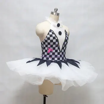 

Black and White Cheker Spandex Ballet Costume Tutu, Women Stage Performance Ballet Costume Tutu
