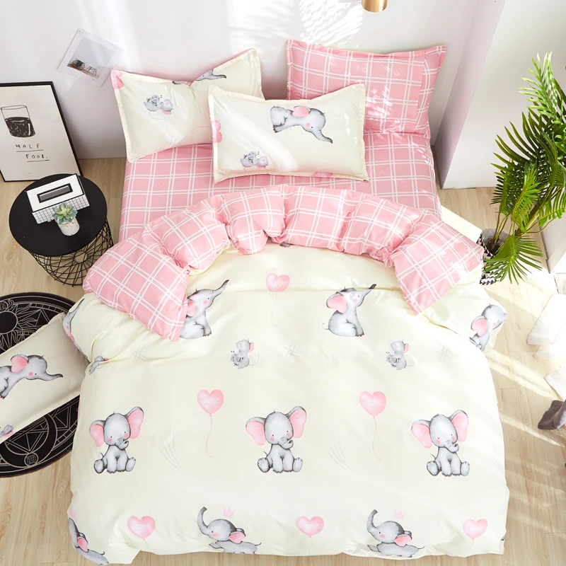 

Cute Cartoon Baby Elephant Reactive Printed Duvet Cover Flat Sheet Pillow Cases 2/pcs 3PCS/4PCS Single/Double Size