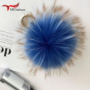 

15cm Fluffy Raccoon Fur Ball Keychain Fur Pom Pom Keychain Pompons Key Chain Metal Keyring Charm Bag Pendant Gifts Gas Packing